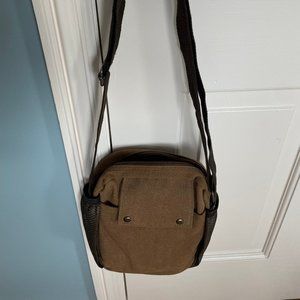 Unisex Men's Brown Canvas Messenger Organizer Crossbody
